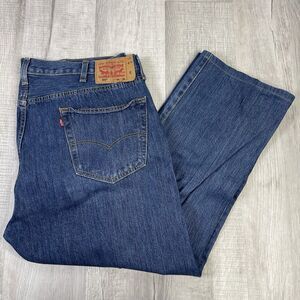 LEVIS Mens 44 x 26 501 Original Fit Straight Leg Button Fly Dark Wash Blue Jeans